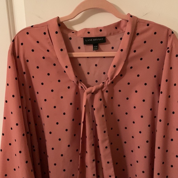 Lane Bryant pink w/black polka dots long-sleeve blouse size 26/28 - Picture 4 of 9